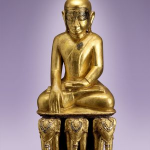 Gold Image of the Buddha Seated on Three Elephants Antique - Shan, 17th Century